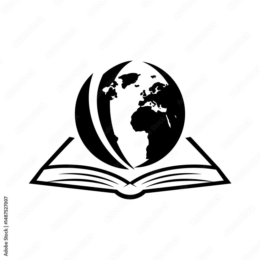 Poster global knowledge: a symbolic representation of a globe resting upon an open book, inviting explorati