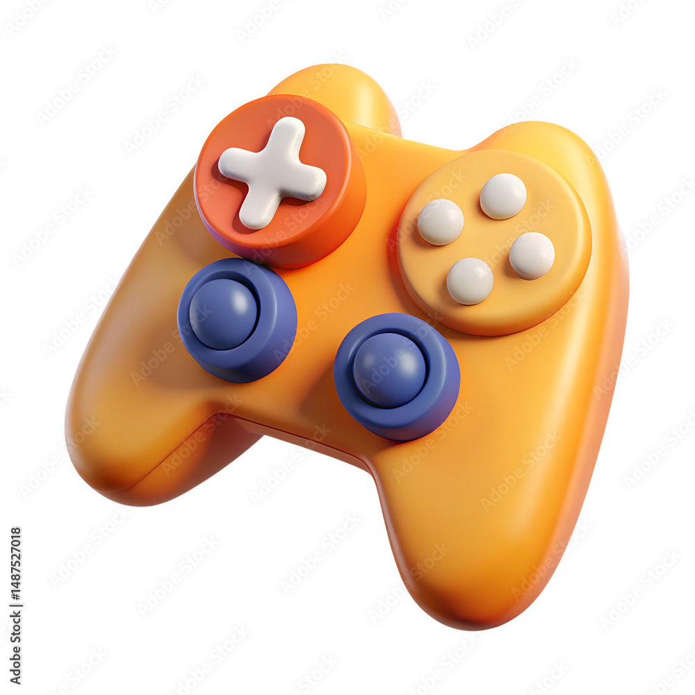 Poster orange joystick game controller high quality 3d rendering icon on transparent background for digital