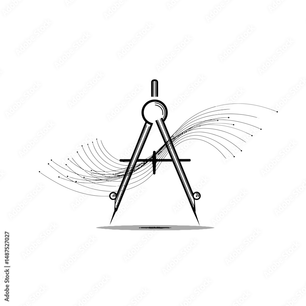 Poster compass in architecture: a classic drawing compass, symbolizing precision and design in architectura