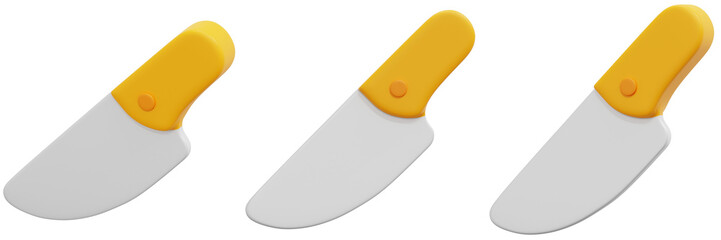 Set of Yellow and White Cartoon Knives 3d Render Icon Illustration