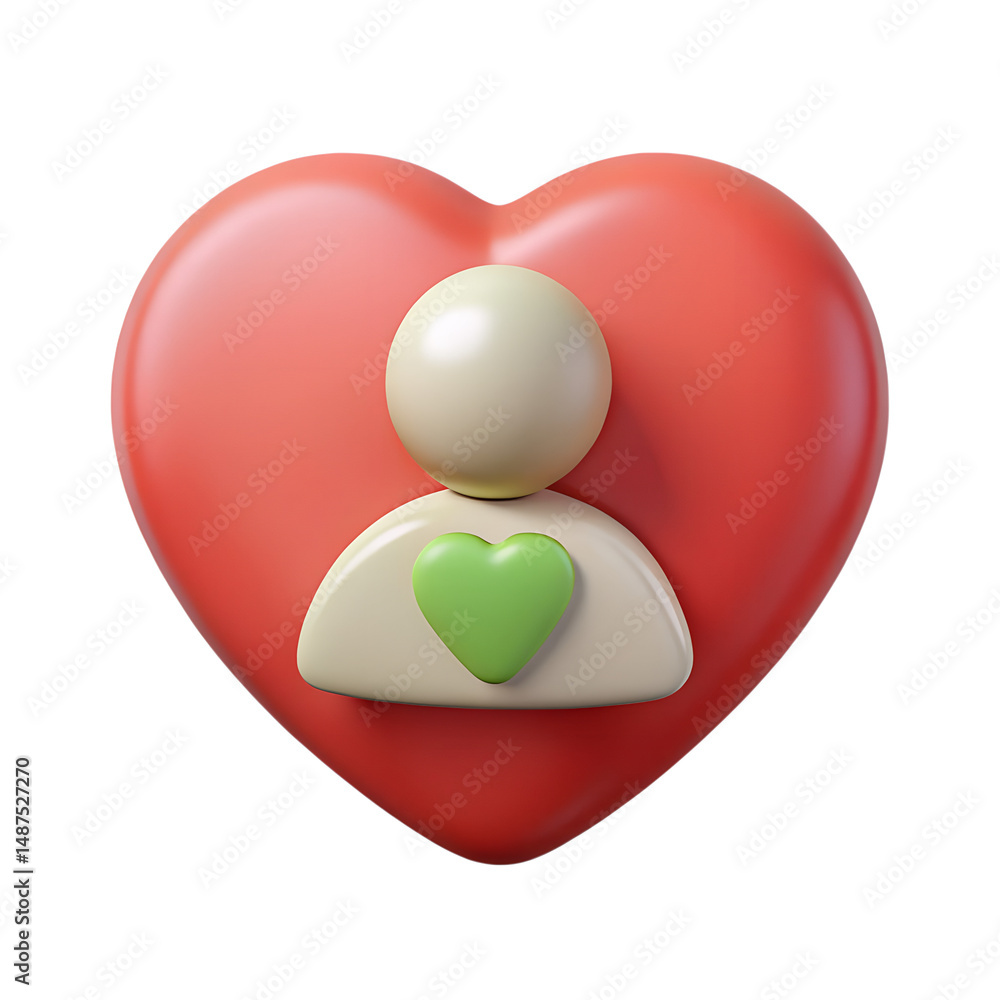 Aufkleber person icon with green heart on a red heart background high quality 3d rendering icon on transparent