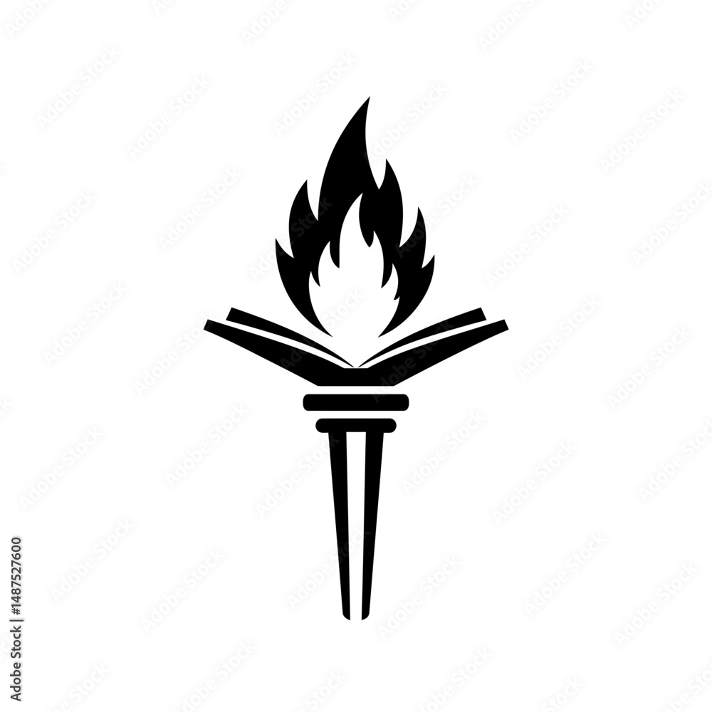 Poster torch of knowledge: an illustrative depiction of a torch, with an open book as its base, and a flame