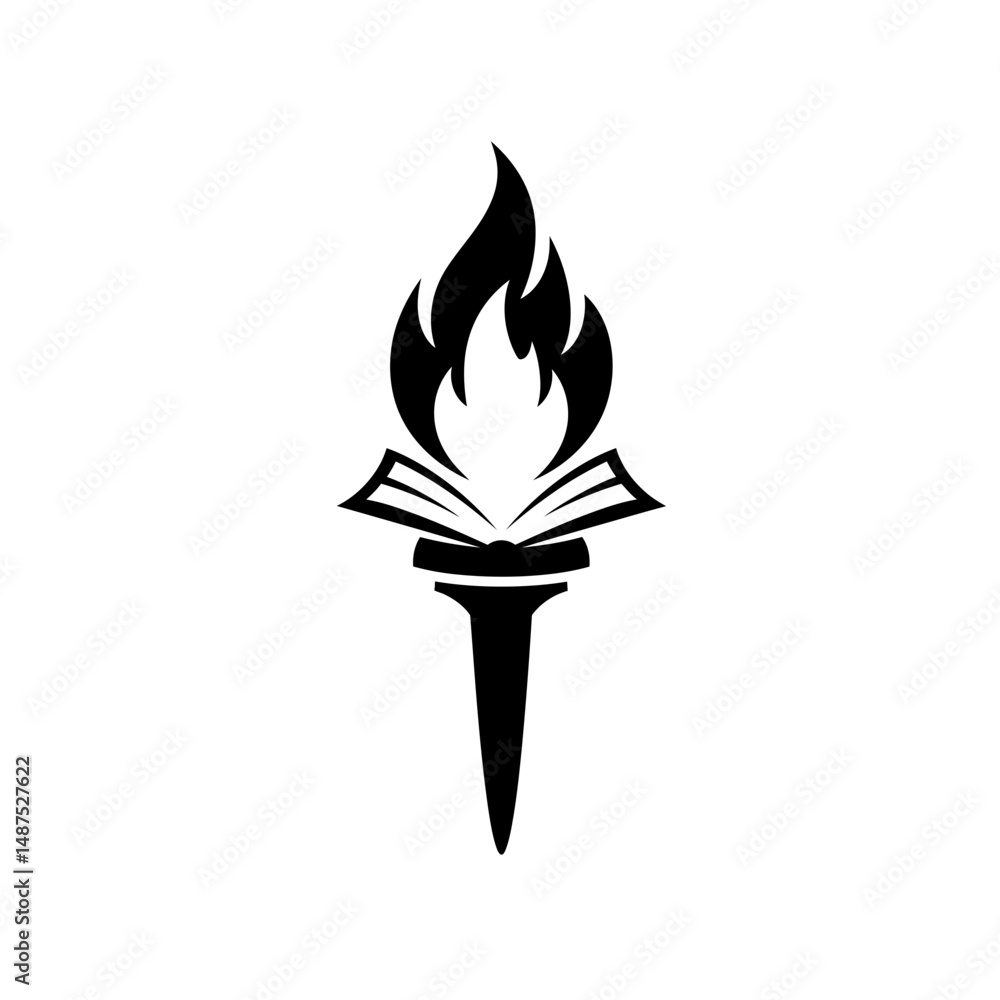 Poster torch of knowledge: a burning torch of knowledge, its flames symbolizing enlightenment and illuminat
