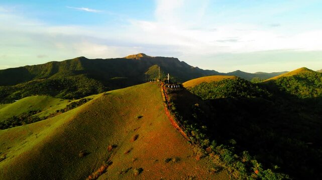 Aerial Forward Scenic Shot Of Mount Tapyas Under Cloudy Sky - Coron, Philippines