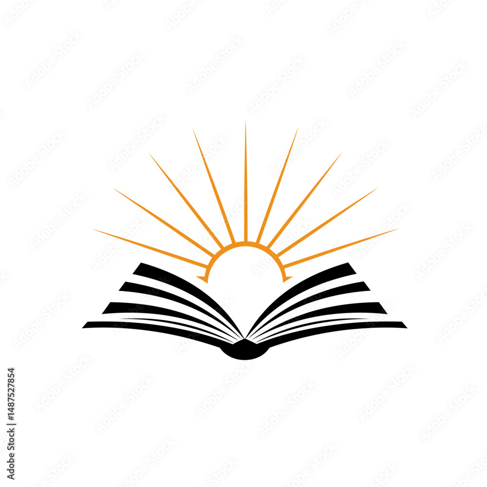 Poster book opens to knowledge: a sun rises behind the pages of an open book, symbolizing the dawn of knowl