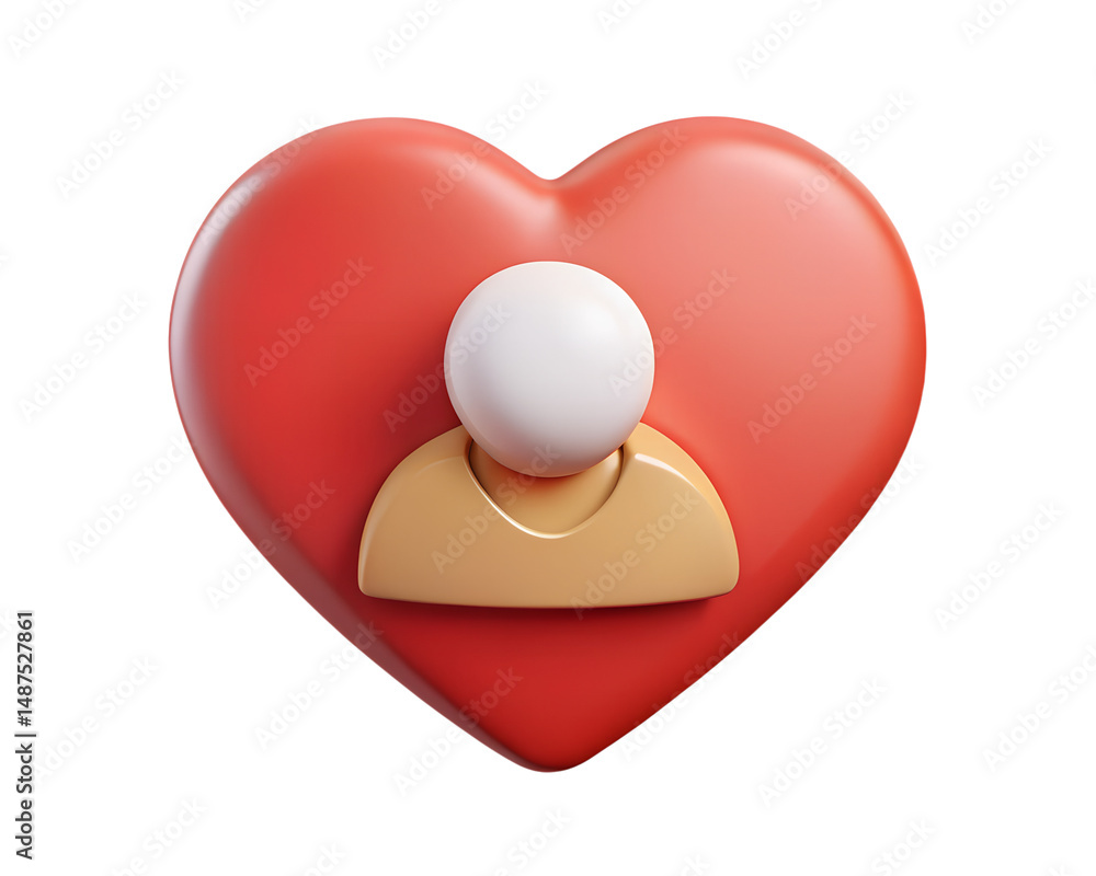 Aufkleber red heart shape with person avatar icon high quality 3d rendering on transparent background