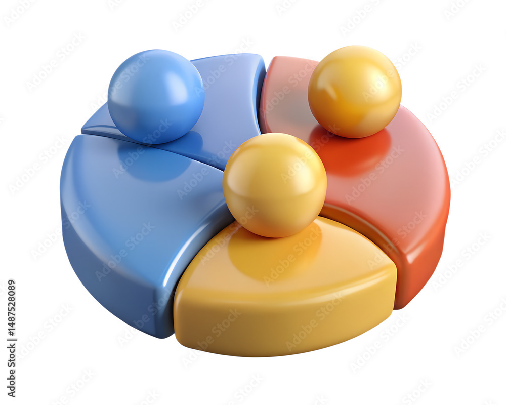 Poster segmented chart with spheres high quality 3d rendering icon on transparent background business conce