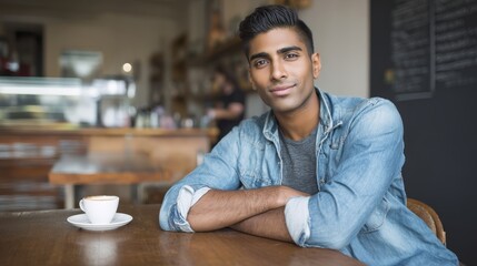 Fototapeta premium Relaxed young man enjoying coffee at urban cafe