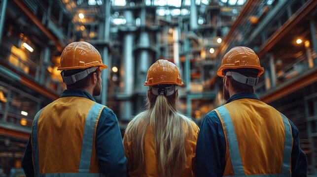 Industrial workers inside factory