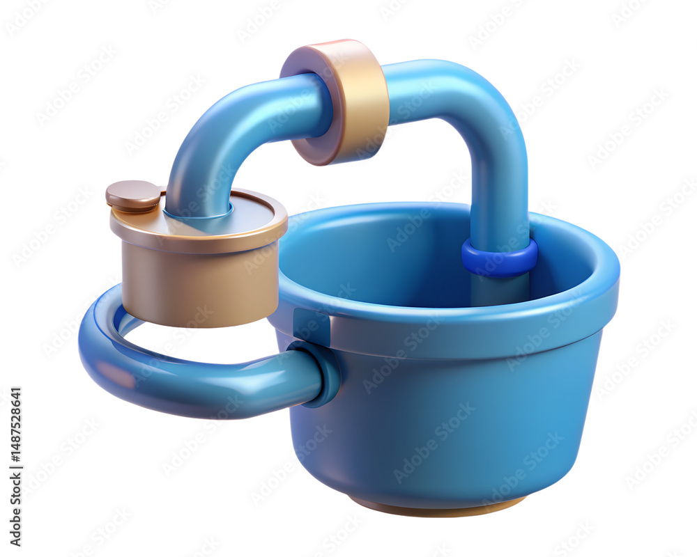 Poster stylized blue and gold cup with unusual handle and attachment high quality 3d rendering icon on tran