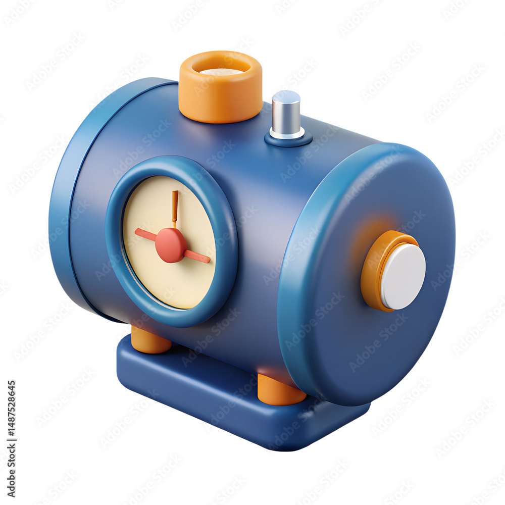 Poster stylized blue and orange alarm clock high quality 3d rendering icon on transparent background showin