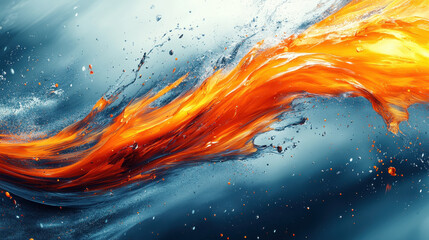 Vivid Abstract Flames and Water Splashing in Dynamic Motion Art