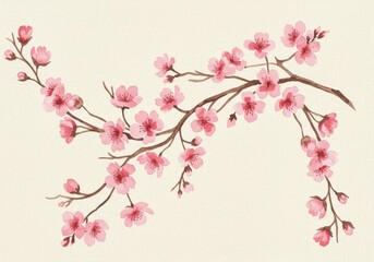 Fototapeta premium Elegant Watercolor Painting of Cherry Blossom Branches
