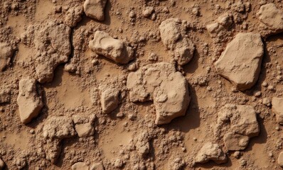 Close-up of textured earth with rocks and dry soil, creating a natural landscape feel.