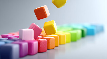 Obraz premium Colorful building blocks in motion create a playful and vibrant atmosphere.