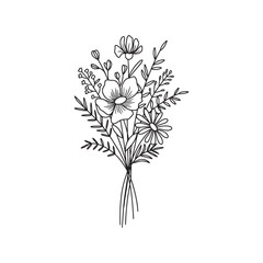 Wildflower bouquet vector. Flower bouquet. Hand drawn flower, wild plant, botanical vector illustration	