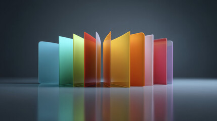 Colorful file folders arranged on a reflective surface for organizational themes.