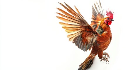 Vibrant rooster exhibiting its wings, a symbol of pride and confidence