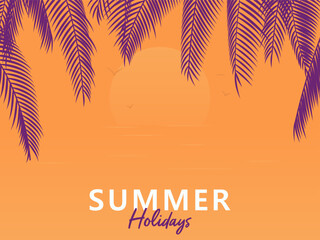 summer holidays design background. sunset scene with palm leaves