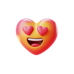 3D render of a happy heart emoji with heart eyes on transparent background