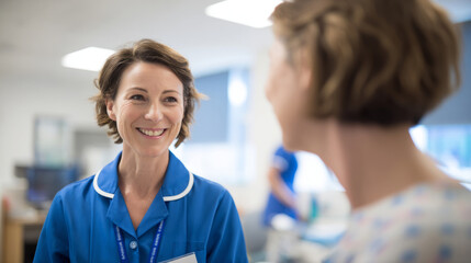 Fototapeta premium Compassionate nurse offering comfort with a reassuring smile in medical setting