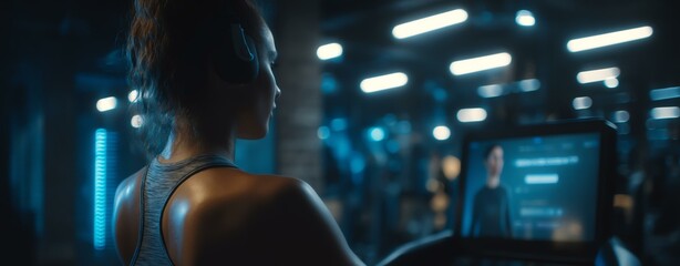 Focused athlete using technology for training. Human and AI collaboration