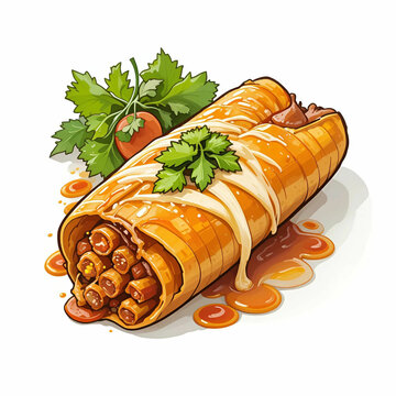 delicious burrito with sauce and parsley clip art preview