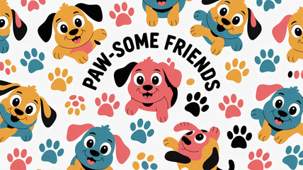 A cartoon puppy pattern with paw design Generative AI illustrations