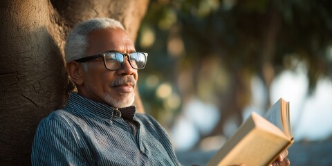 Obraz premium Senior man enjoying a peaceful day reading in the park
