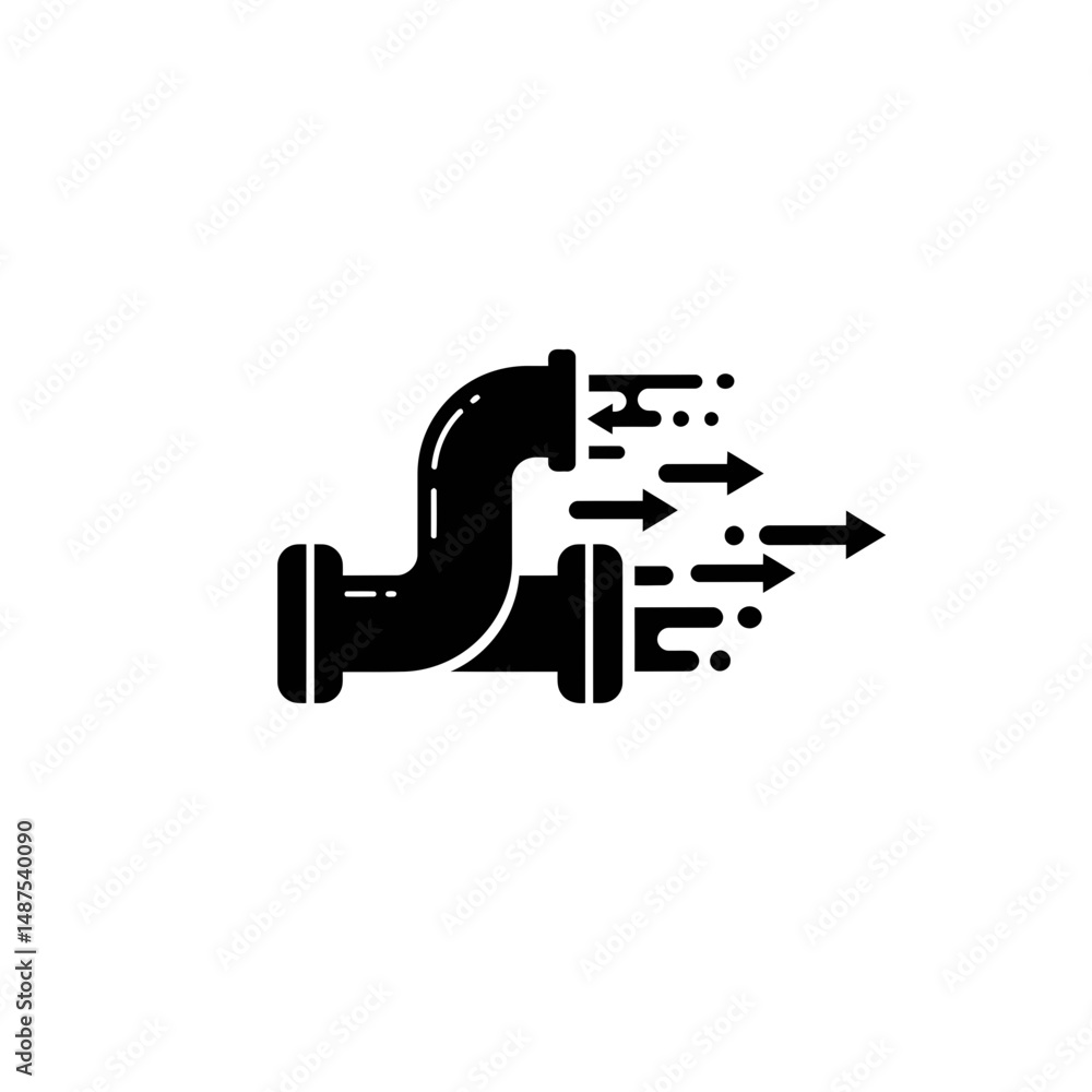 Poster data flow through pipes: abstract illustration of data flow, represented by arrows emanating from a 