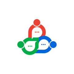 Colorful Group Discussion Icon – Three People Chatting Logo with Speech Bubbles