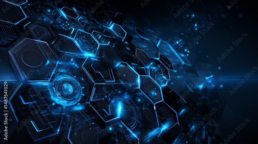 Poster abstract blue hexagon shapes pattern background. futuristic digital high-technology pattern. vector 