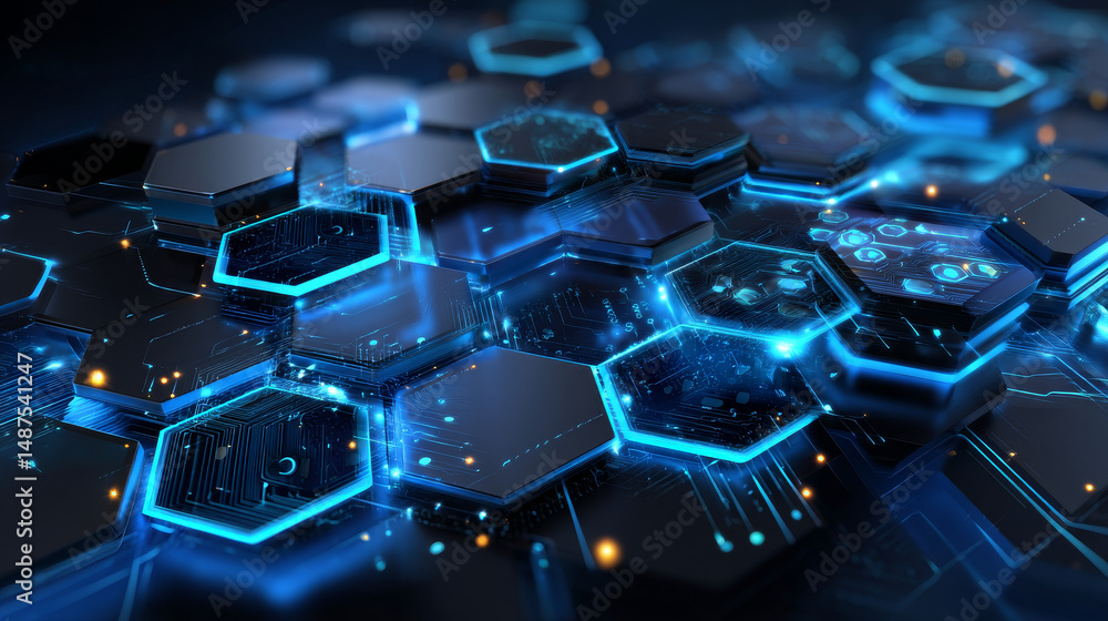Poster abstract blue hexagon shapes pattern background. futuristic digital high-technology pattern. vector 