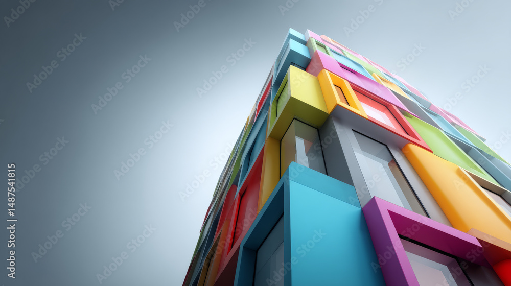 Poster colorful modern architecture with vibrant geometric patterns and unique design elements.