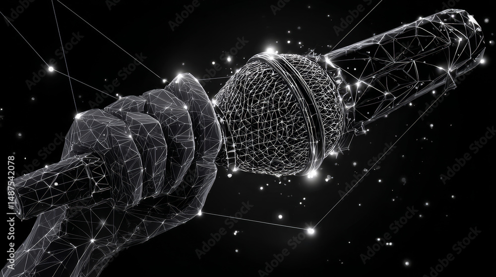 Aufkleber microphone form lines, triangles and particle style design. illustration vector