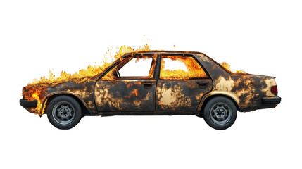 Burning Car in Flames with Transparent Background