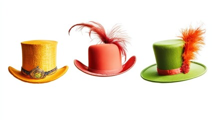 Whimsical Hats Arranged Against a White Background for Decorative Themes