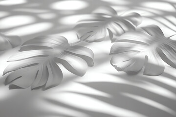 Elegant white paper leaves cast soft shadows, creating a tranquil atmosphere in this minimalist design.