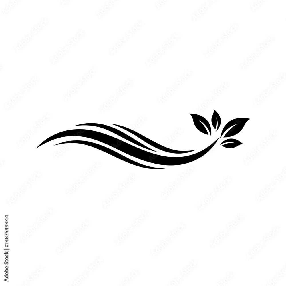 Poster elegant foliage wave: a stylized wave graphic adorned with delicate leaves, creating a minimalist ye