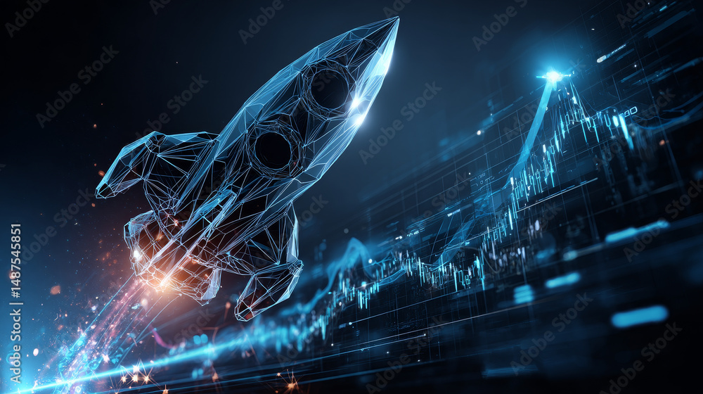 Aufkleber startup concept. up arrow. abstract circuit lines futuristic technology digital hi tech background