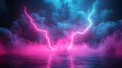 Fototapeta premium Pink and blue lightning and clouds intertwined