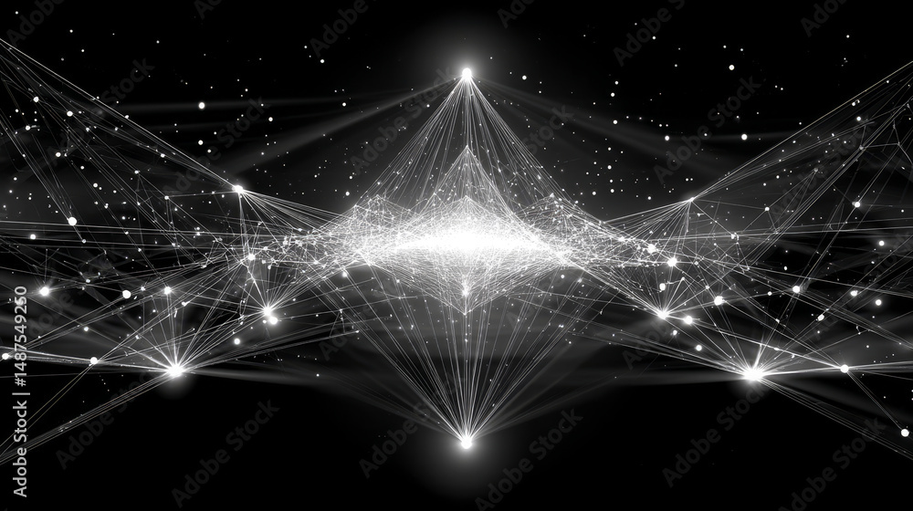 Poster bell form lines, triangles and particle style design. illustration vector