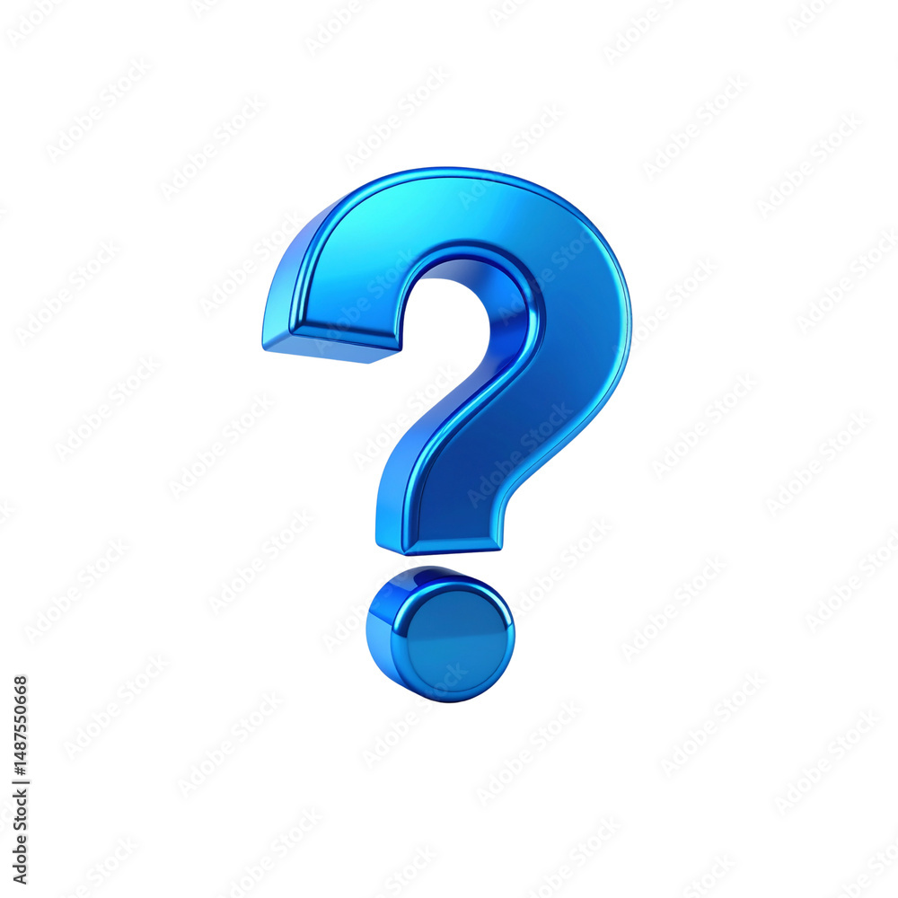 Poster shiny blue 3d question mark symbol isolated on faq icon help sign doubt on transparent background