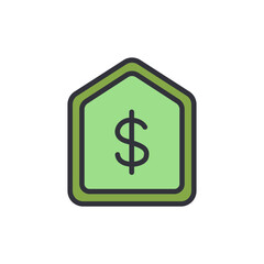 Green House Icon With Dollar Symbol In Center On Transparent Background