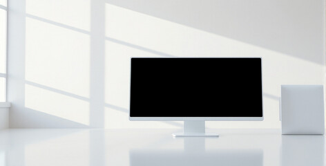 Fototapeta premium Minimalist Workspace with Blank Monitor