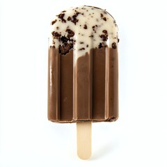 Chocolate and vanilla ice cream popsicle with cookie pieces isolated on a white background