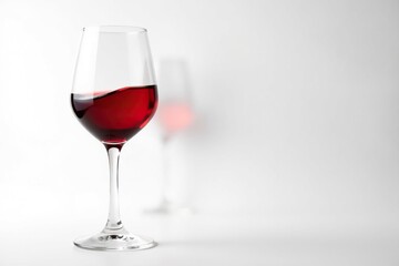 Single elegant red wine glass, isolated on bright white, macro, crimson