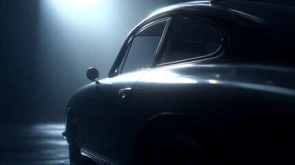 Elegant classic car silhouette in dramatic lighting, showcasing its curves and design.