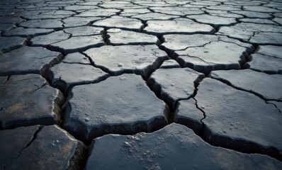 Cracked Earth Surface Highlighting Drought Effects in Dramatic Lighting