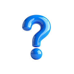 Glossy blue 3d question mark symbol isolated on art ask icon help sign on transparent background
